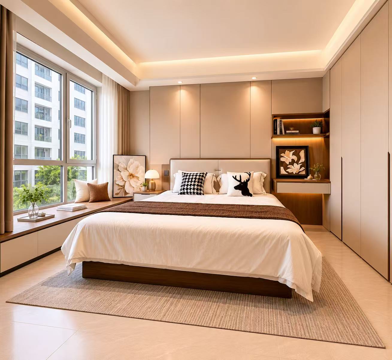 King bed with wood edge