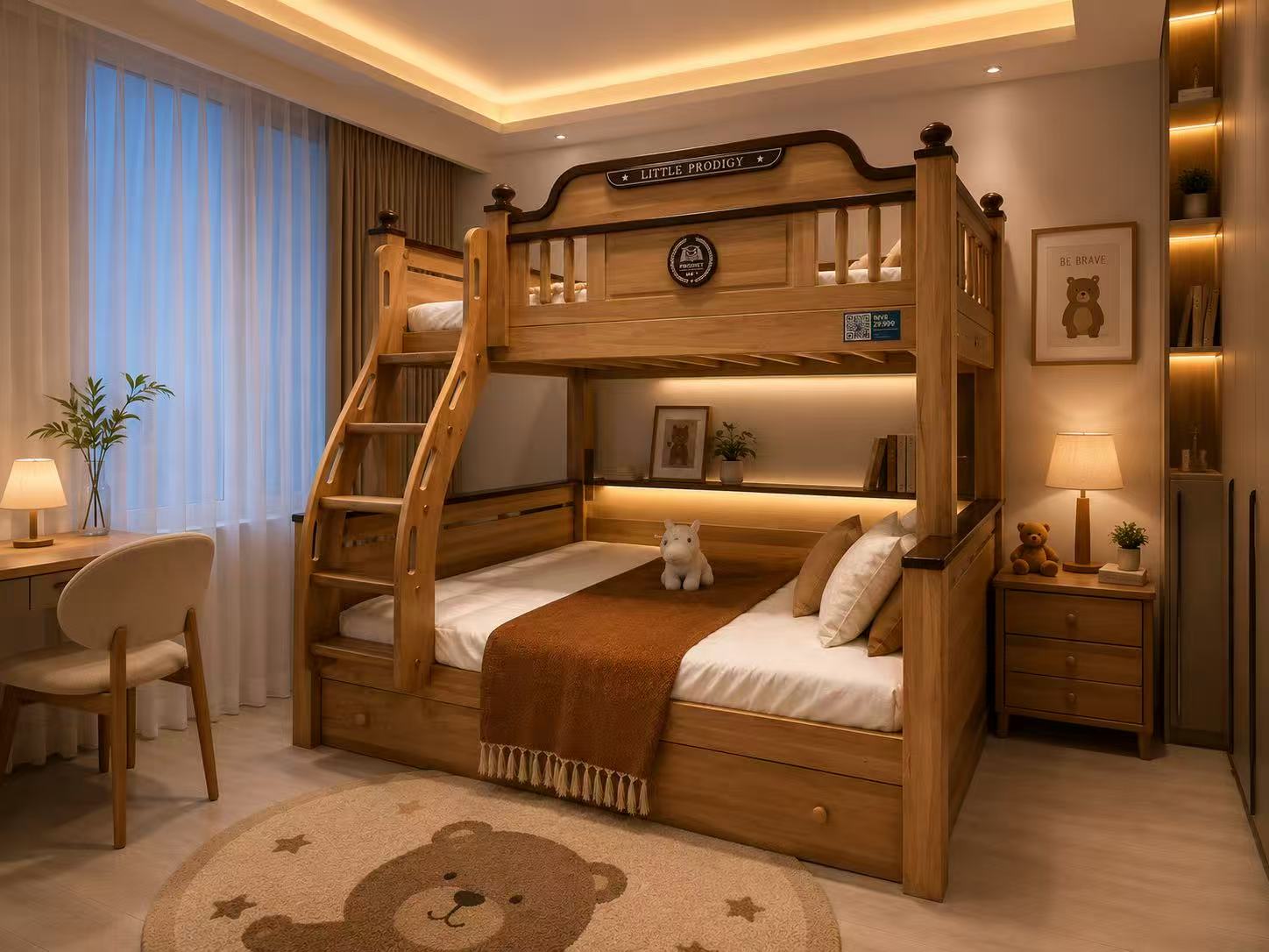 Bunk bed with guardrails