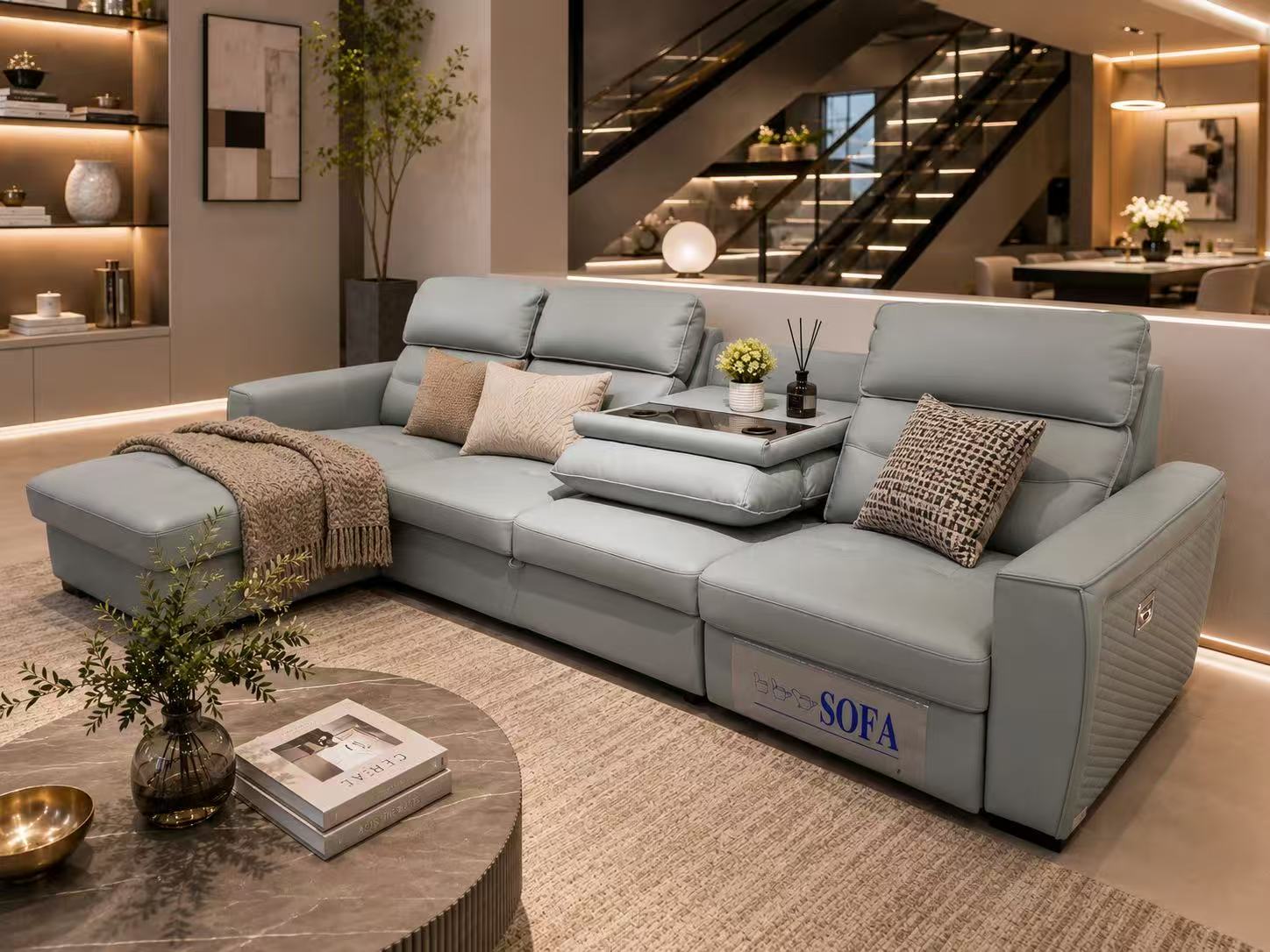 Blue PU Multifunction Sofa